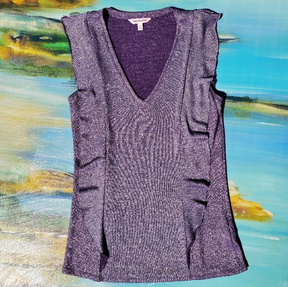 Juicy Couture Purple Shimmer Sleeveless Ruffle Top